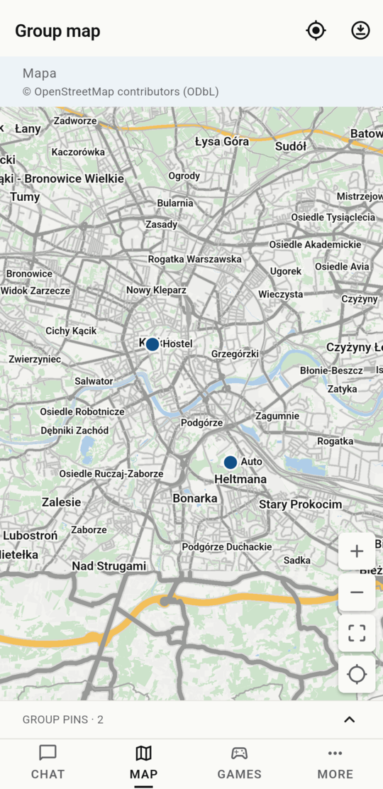 Local map with two of the group's pins