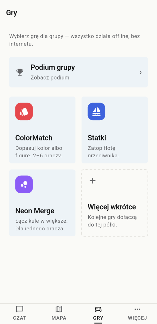 Ekran gier: ColorMatch, Statki i Neon Merge